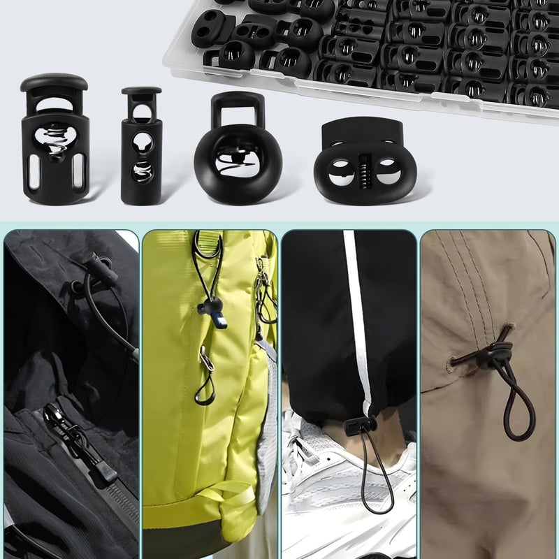 Quadafy 60 Pack 4 Sizes Plastic Cord Lock, Spring Toggle Stopper With, Draw String Clip, For Drawstrings, Shoelaces, Paracord, Hoodie Cord Clips, Sweatpants And More - Image 4